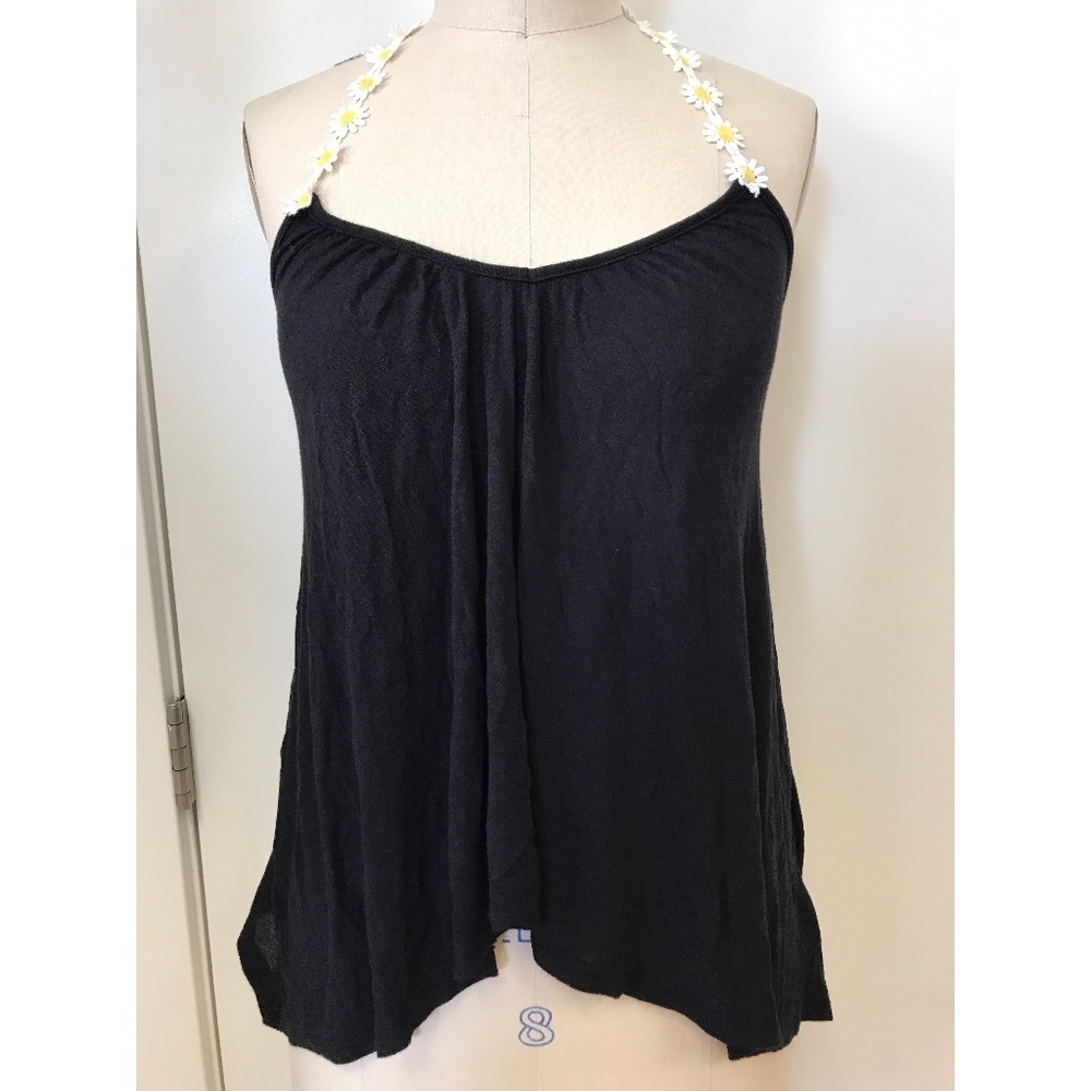 BLACK FLORAL TANK TOP WITH OPEN BACK SIZE SMALL